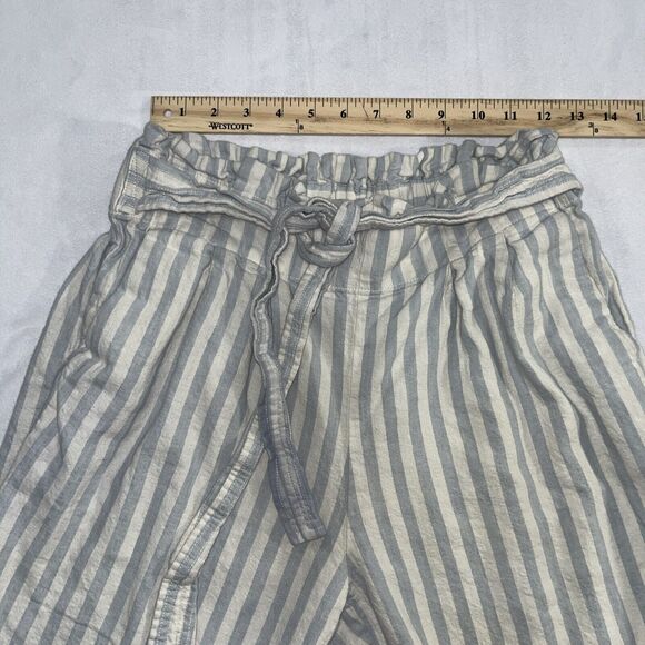 Madewell Huston Crop Pants Blue White Stripe Linen Blend Wide Leg Tie Waist Sz M - Picture 6 of 10